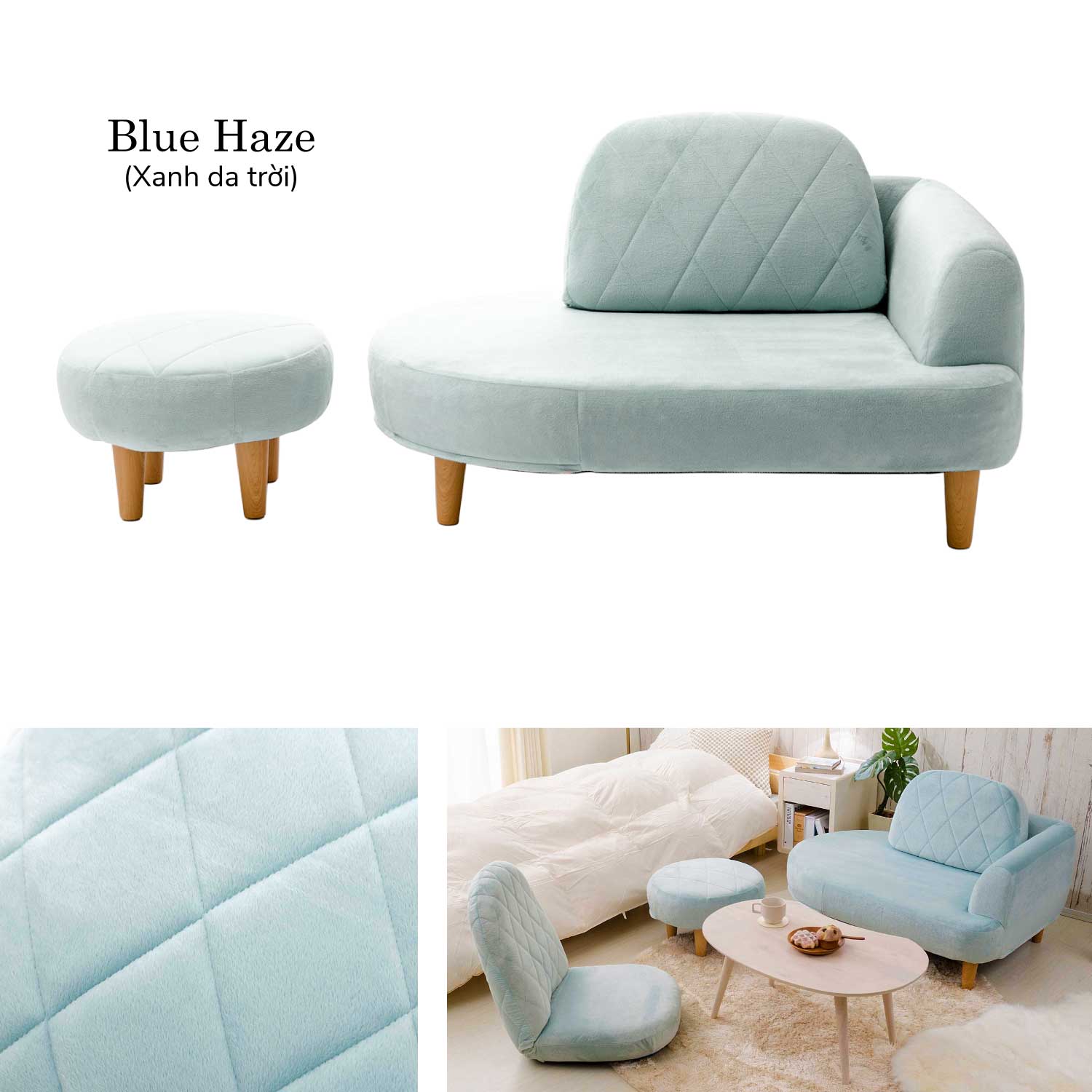 combo sofa - cho phòng khách nhỏ gọn - màu xanh da trời