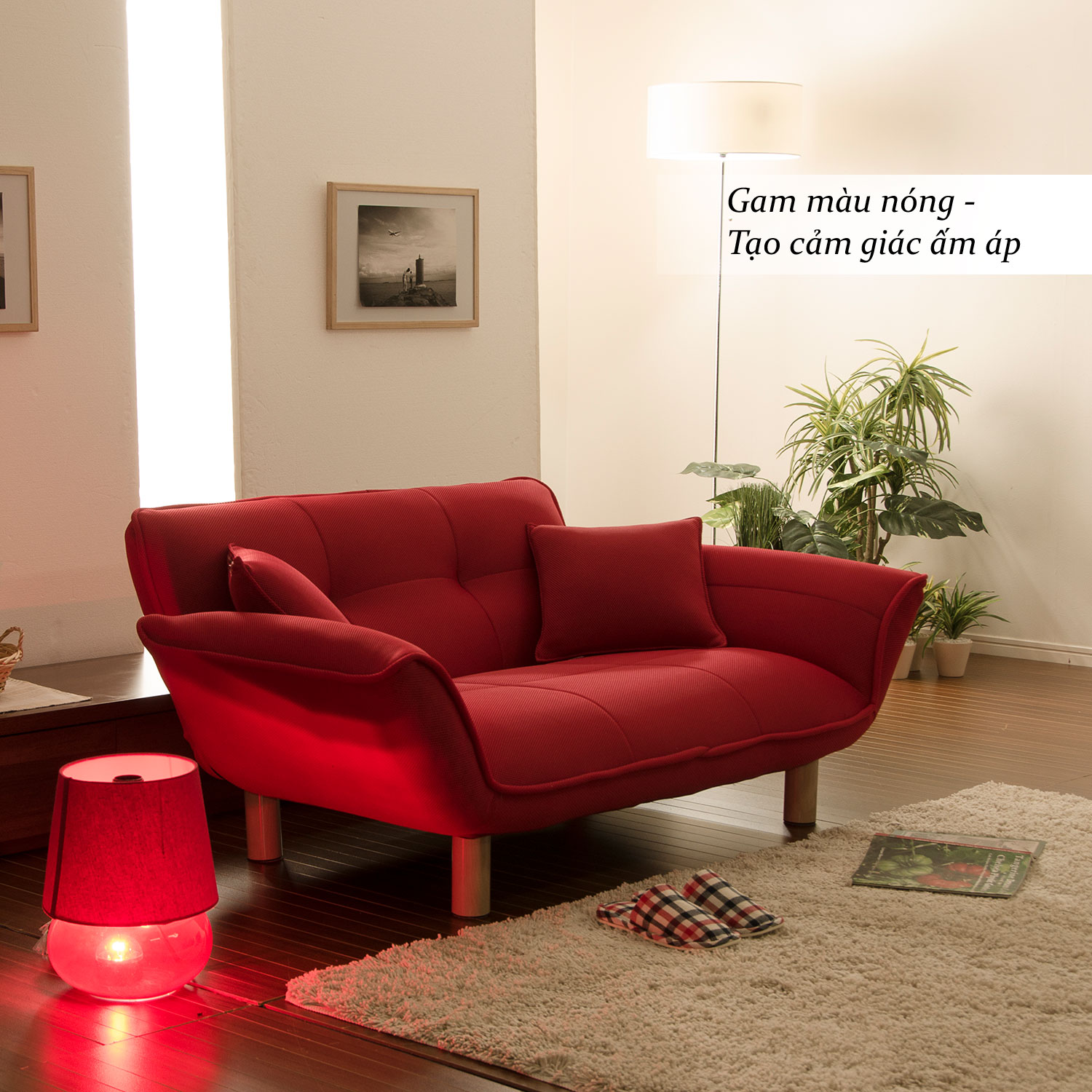 trang trí nội thất mùa đông, trang trí phòng khách mùa đông, sofa thông minh màu đỏ, Cellutane Việt Nam, Nội thất nhật bản