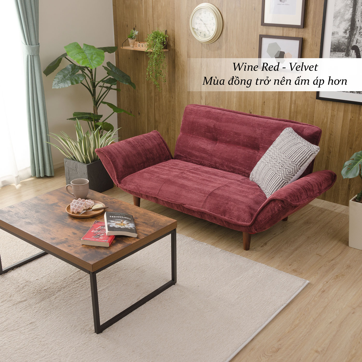 trang trí nội thất mùa đông, trang trí phòng khách mùa đông, sofa thông minh màu đỏ cổ điển, Cellutane Việt Nam, Nội thất nhật bản